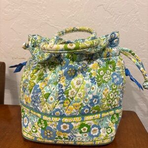 Vera Bradley Quilted Floral Drawstring Cosmetic Bag - Blue, Green & Yellow